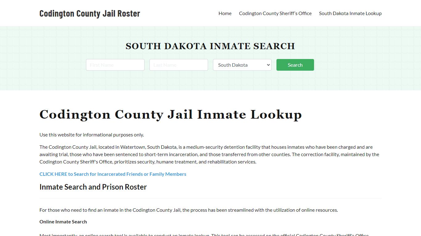 Codington County Jail Roster Lookup, SD, Inmate Search